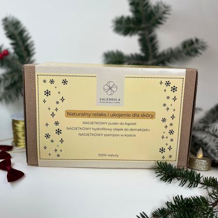 Zestaw prezentowy Nagietkowy - Szampon Nagietkowy, Puder do kąpieli Nagietkowy, olejek do demakijażu Nagietkowy